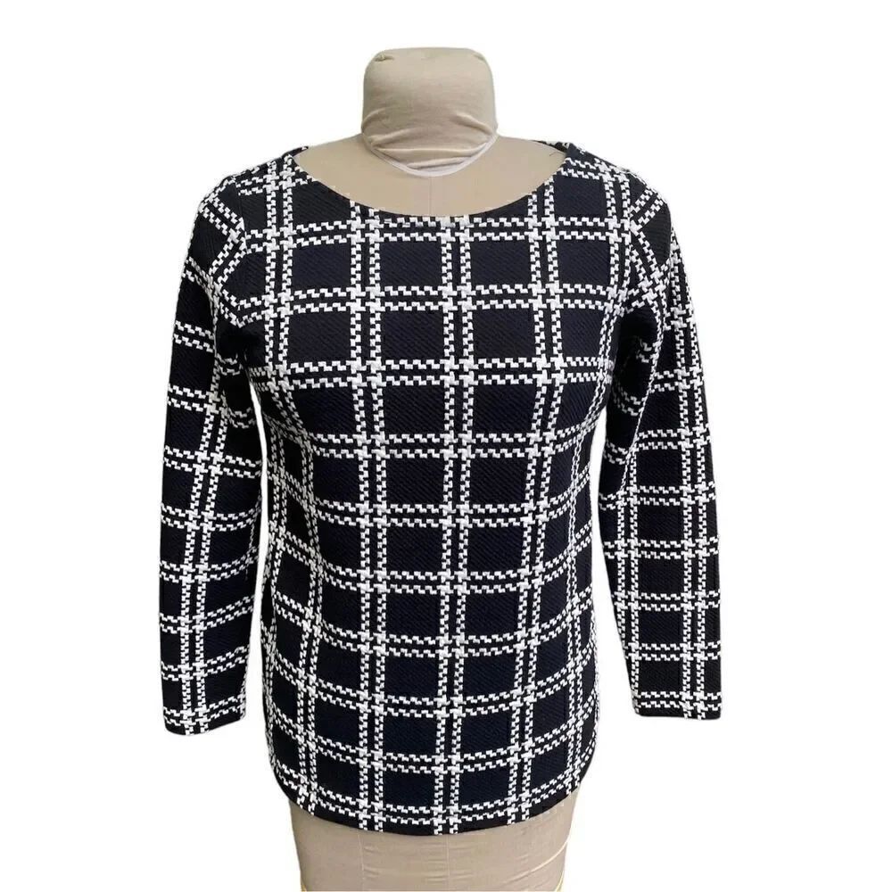 Black and White Asymmetrical Top by Talbots.  Size SP.  window pane design.  3/4